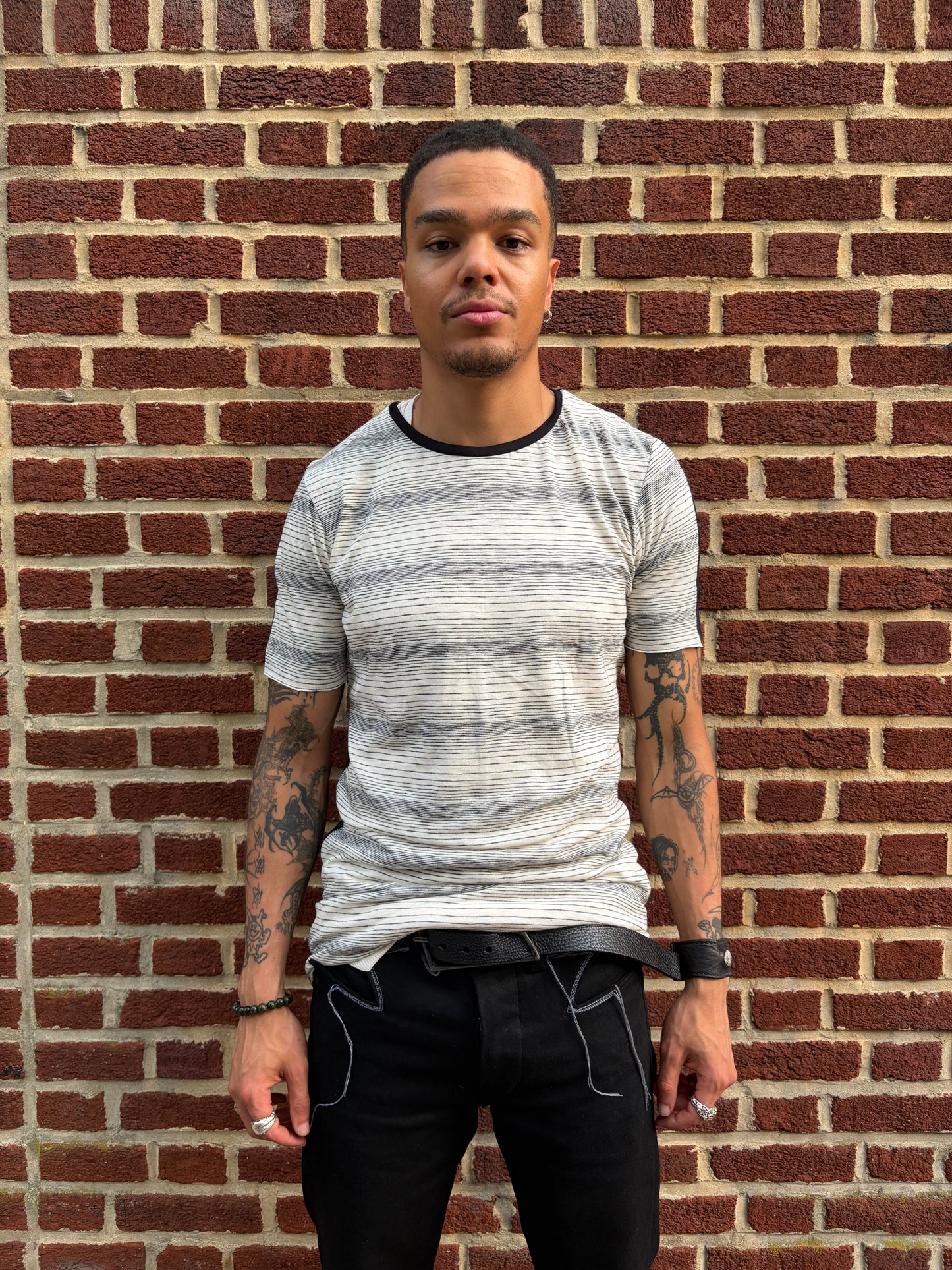 ZBT JAMAICA || .5 PRIMORDIAL SHORT SLEEVE || WHITE  STRIPE ON BLACK