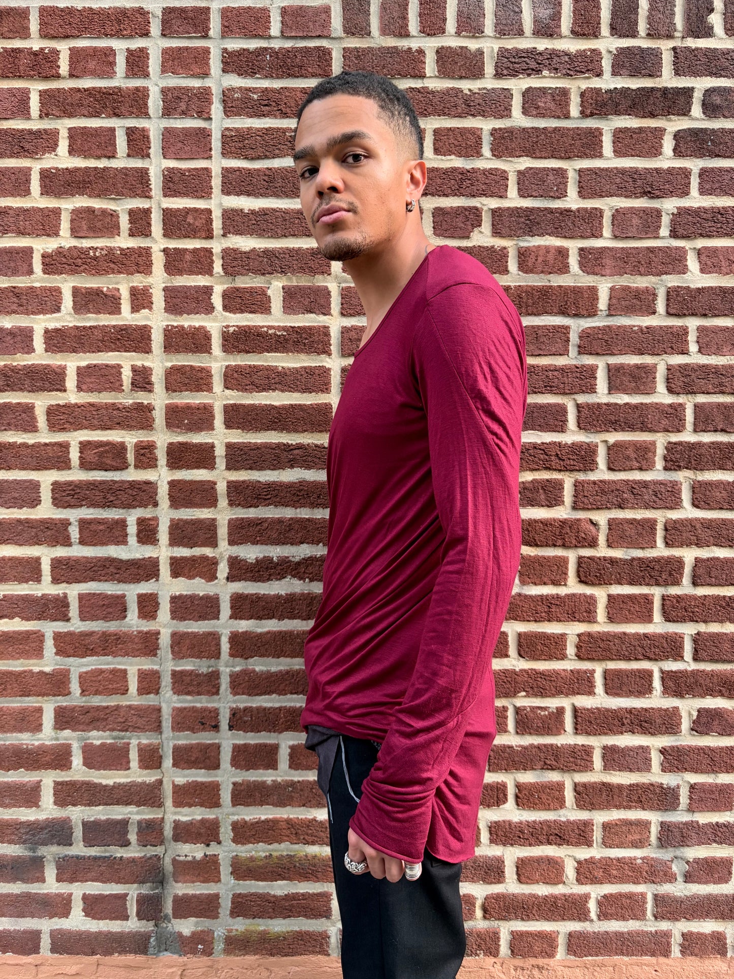 ZBT- JAMAICA  || ECHADH SEAM LONG SLEEVE TOP || MAROON