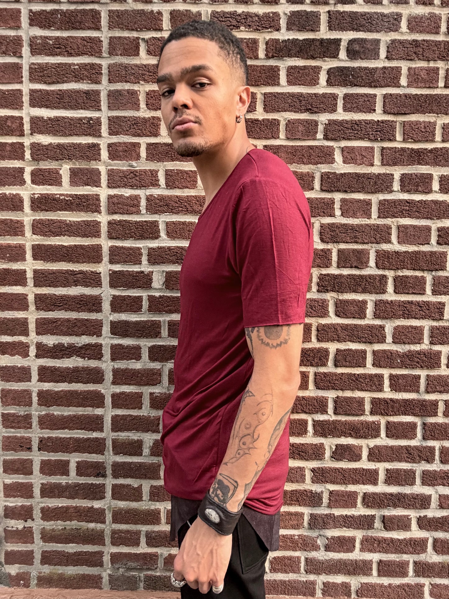ZBT- JAMAICA  || PRIMORDIAL SHORT SLEEVE TOP || MAROON