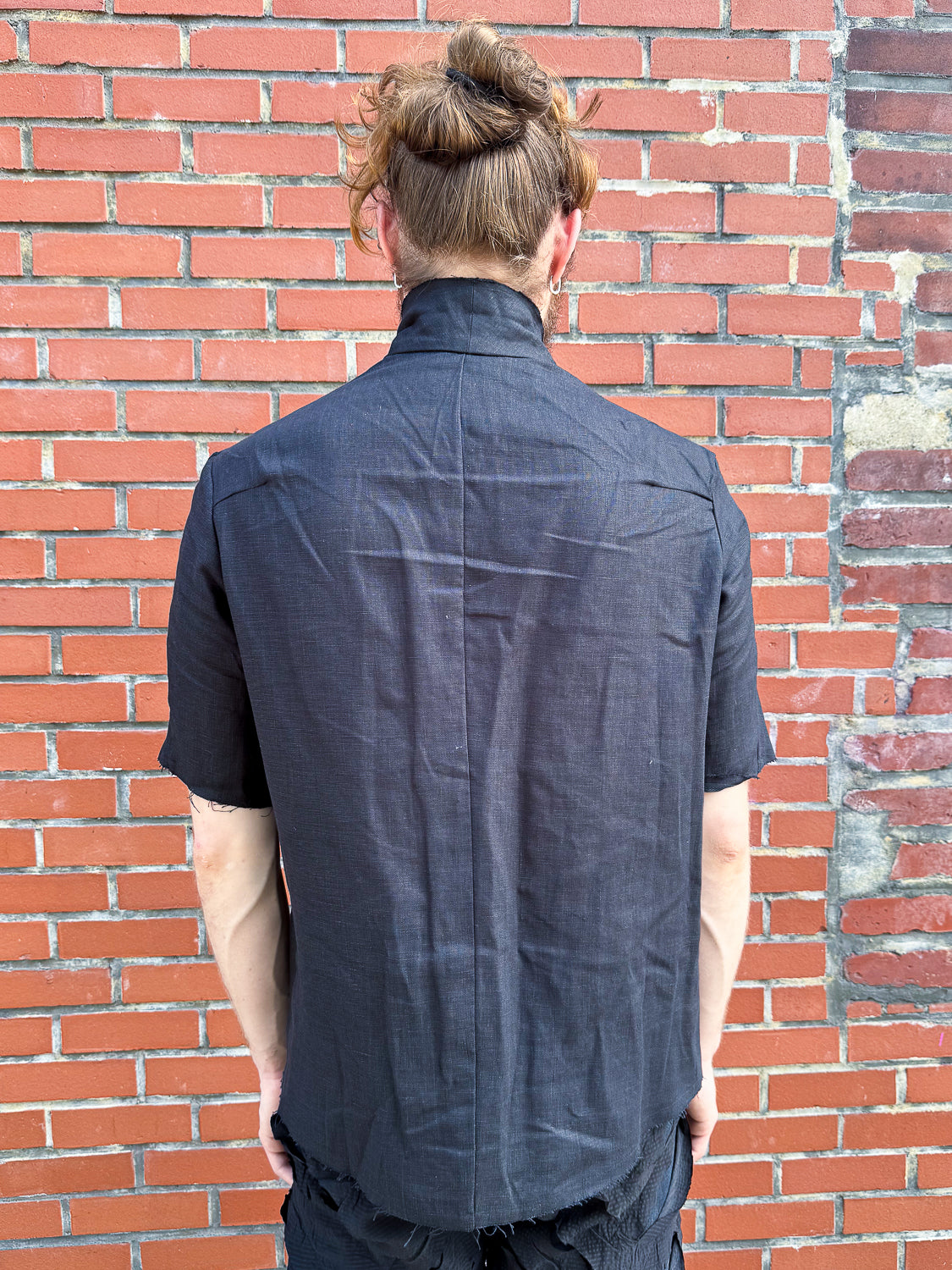 SS24 || PROTOLOGICAL ARCHETYPE SHORT SLEEVE SHIRT || BLACK LINEN