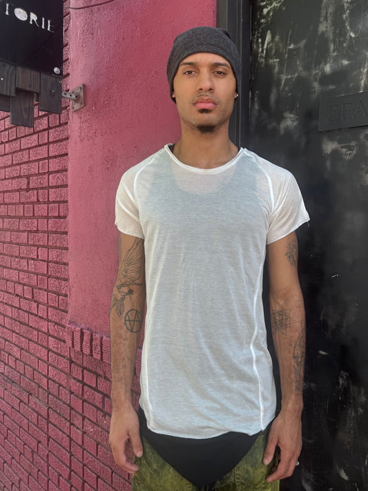 ZBT JAMAICA || RAGLAN SHORT SLEEVE ||WHITE SEMI SHEER