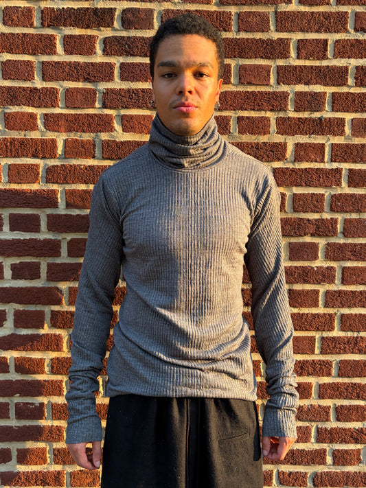 ZBT JAMAICA || HIGH NECK FAULTED SHOULDER LONG SLEEVE || RIBBED GREY