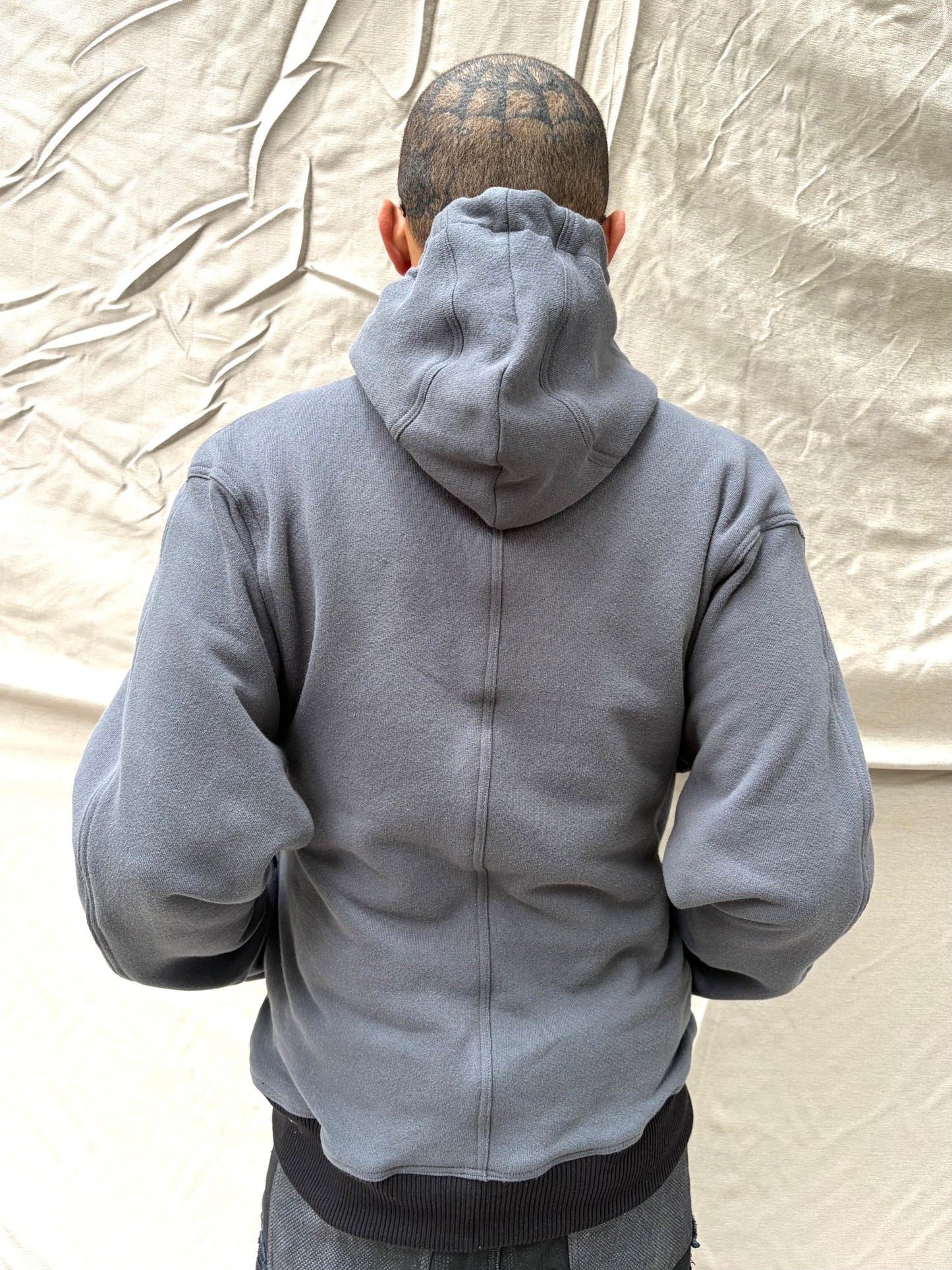FW26 || FAULTED SHOULDER - DOUBLE STITCHED HOODIE ||GREY COTTON