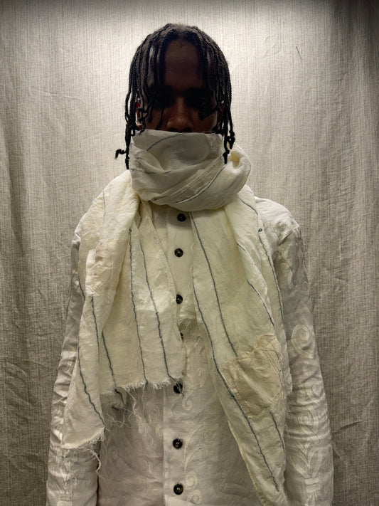 FW24 || SILK PATCH SINGLE WIDTH SCARF || WHITE