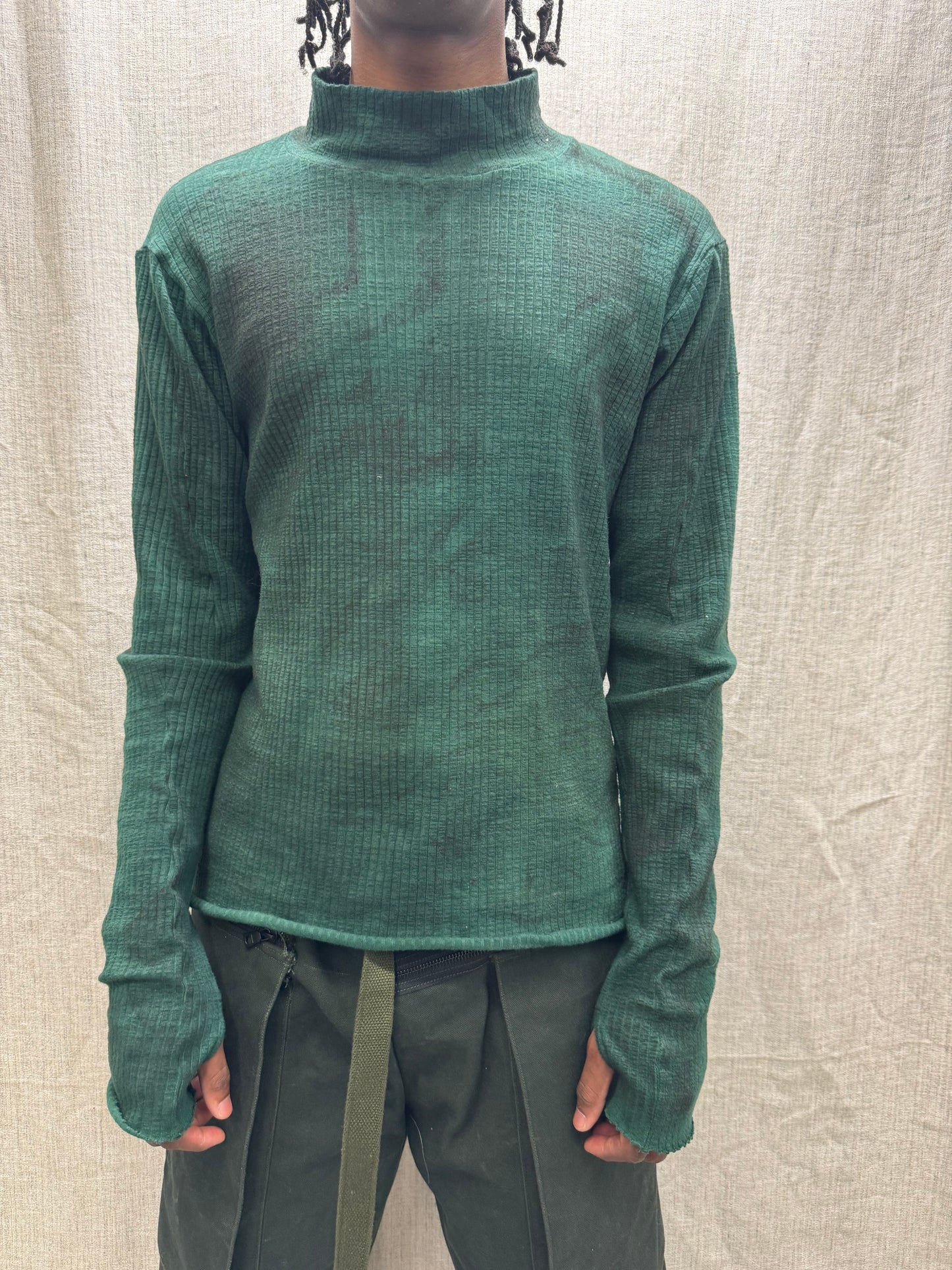 FW24 || GLOVED PRIMORDIAL HIGH NECK TOP || COATED GREEN