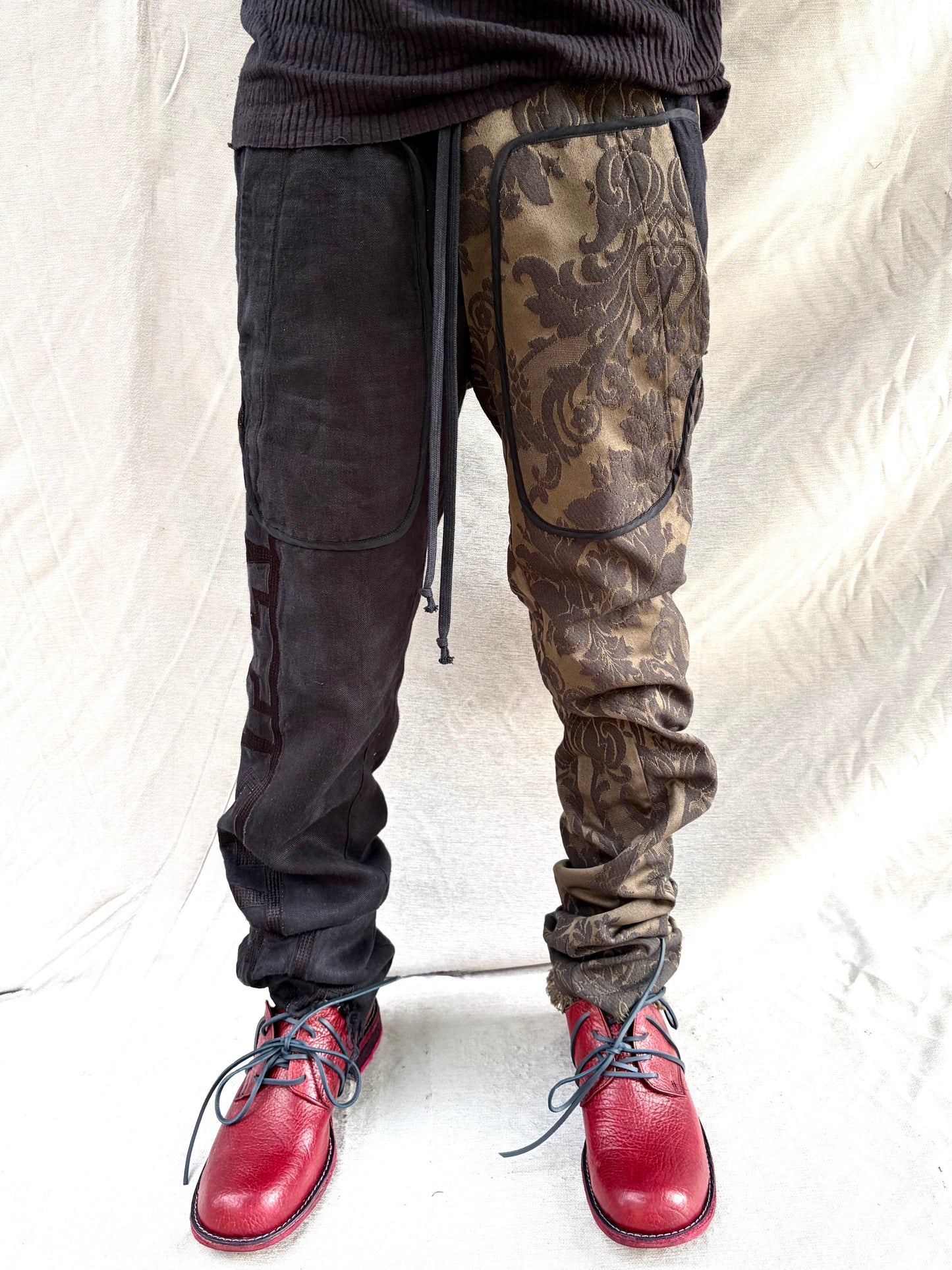 FW26 || PERIPATHETIC | ZERO|  DROP POCKET PANTS ||BLACK MIXED LINEN