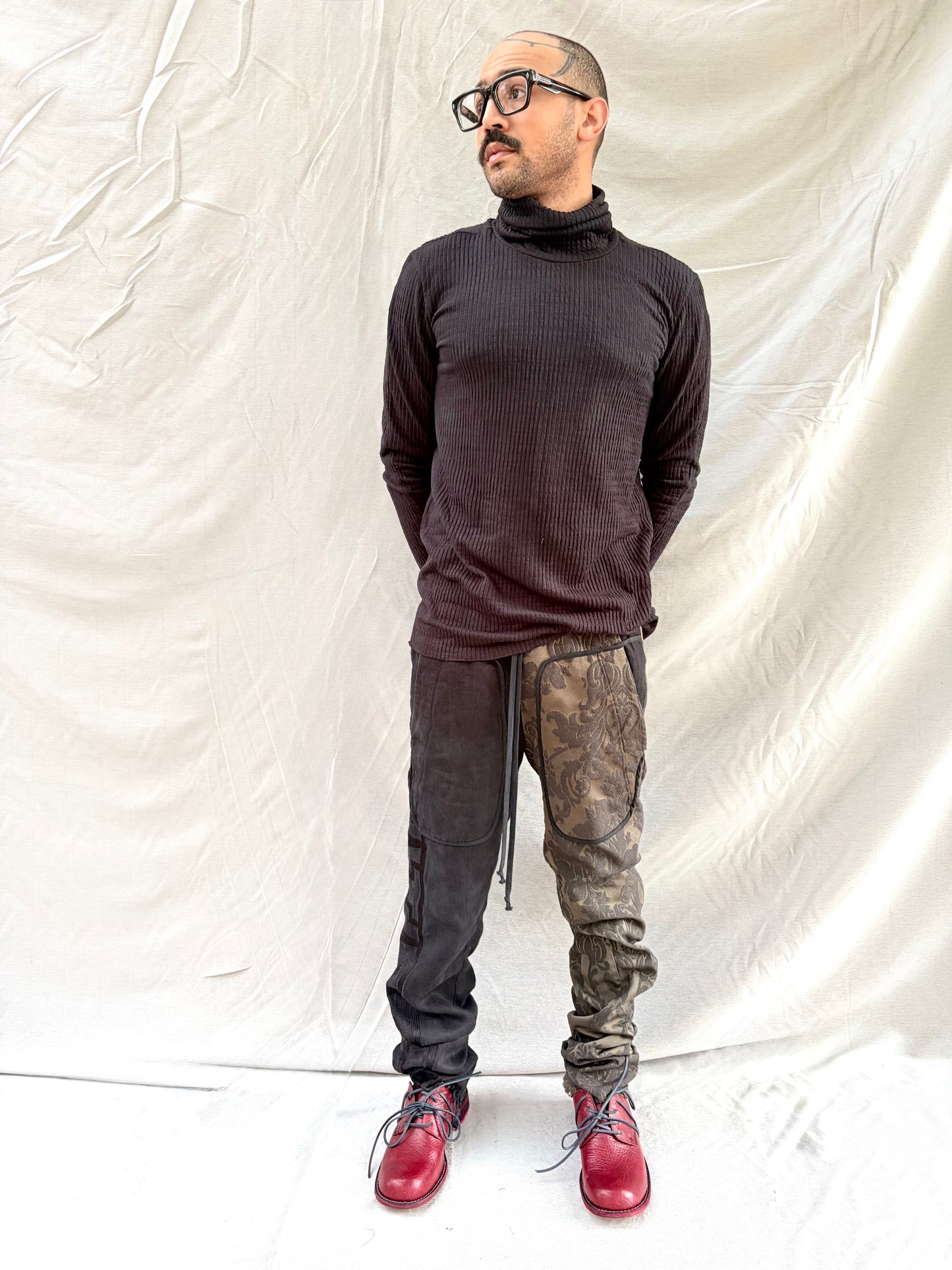 FW26 || PERIPATHETIC | ZERO|  DROP POCKET PANTS ||BLACK MIXED LINEN