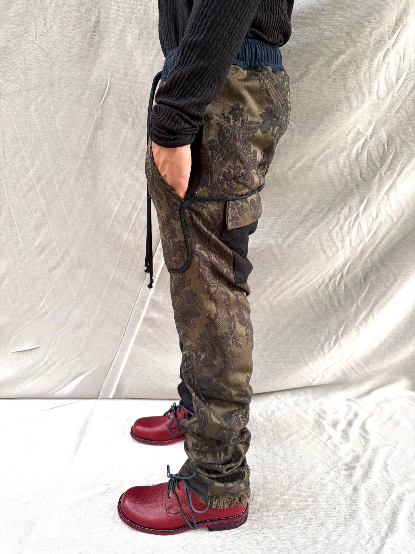 FW26 || PERIPATHETIC | ZERO|  DROP POCKET PANTS ||BLACK MIXED LINEN