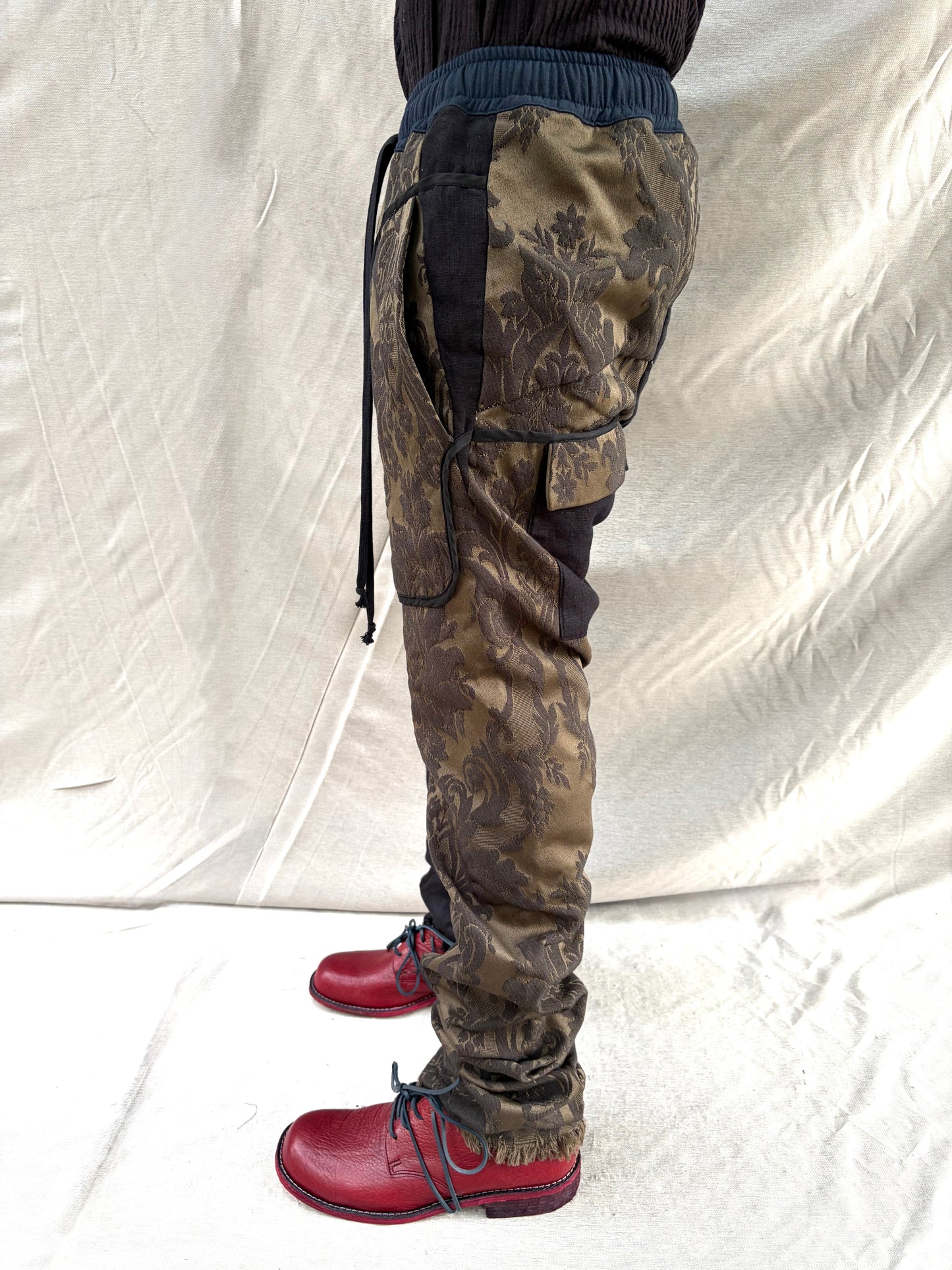 FW26 || PERIPATHETIC | ZERO|  DROP POCKET PANTS ||BLACK MIXED LINEN