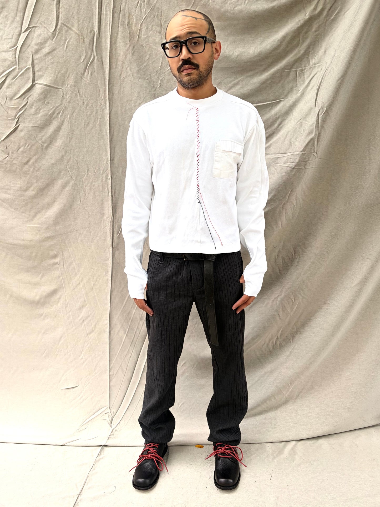 FW26 || FAULTED SHOULDER - |BOX| TEE -  LONG SLEEVE || WHITE