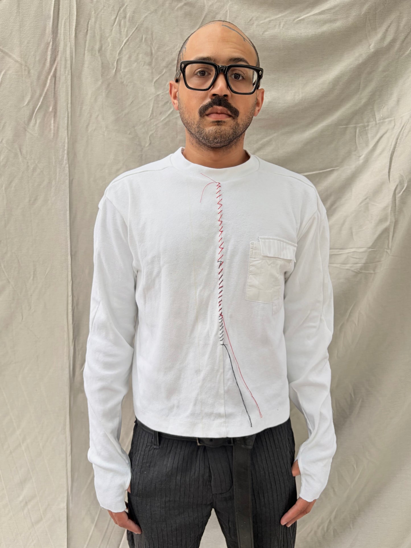 FW26 || FAULTED SHOULDER - |BOX| TEE -  LONG SLEEVE || WHITE
