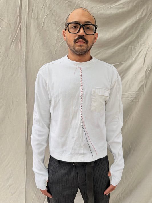 FW26 || FAULTED SHOULDER - |BOX| TEE -  LONG SLEEVE || WHITE