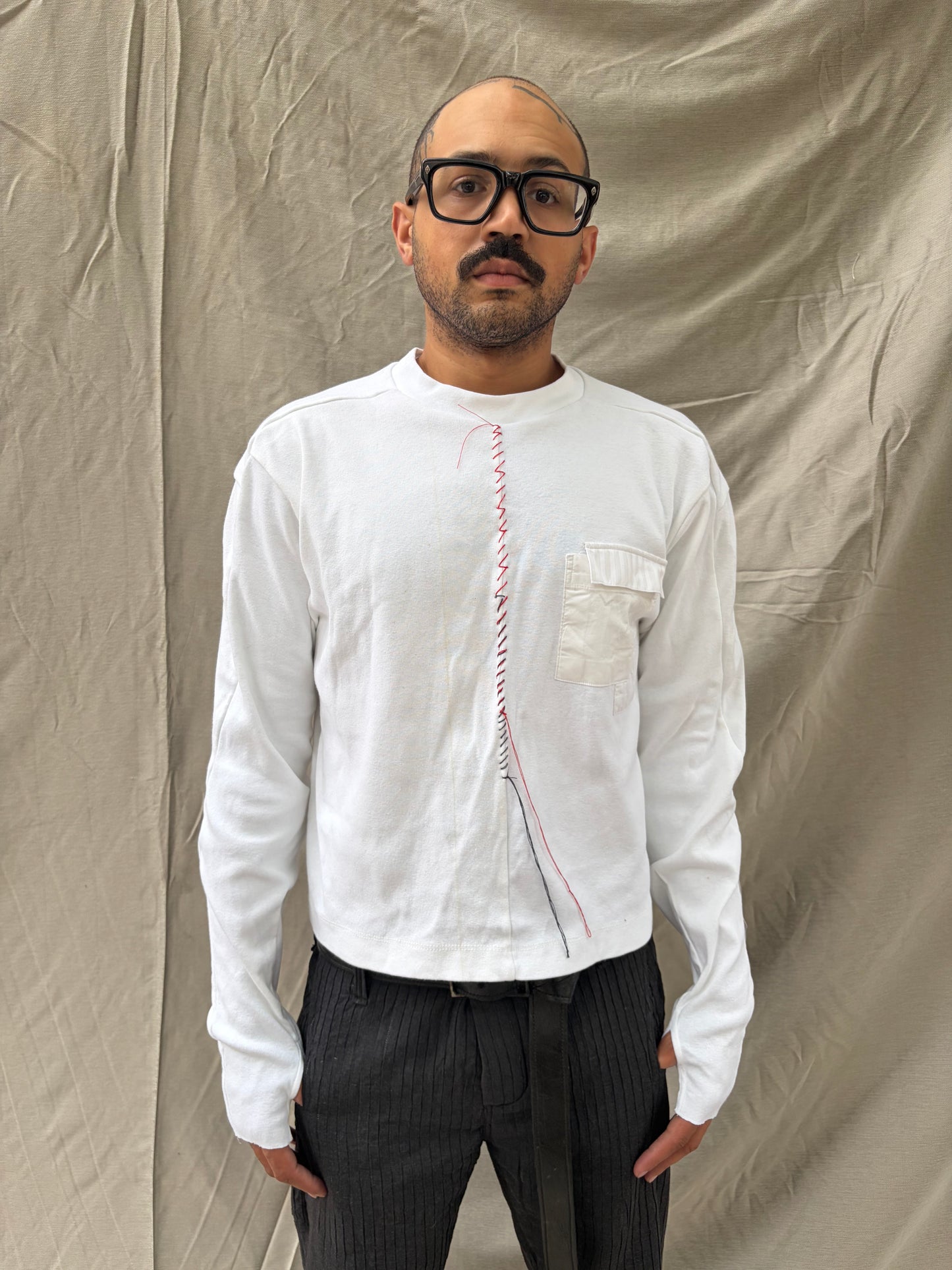 FW26 || FAULTED SHOULDER - |BOX| TEE -  LONG SLEEVE || WHITE