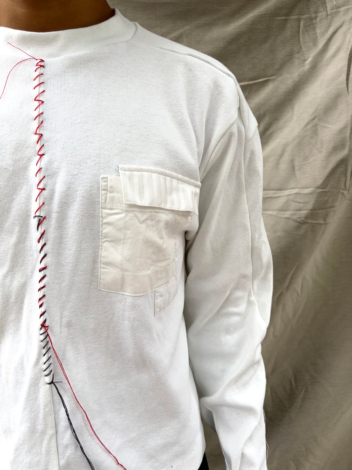 FW26 || FAULTED SHOULDER - |BOX| TEE -  LONG SLEEVE || WHITE