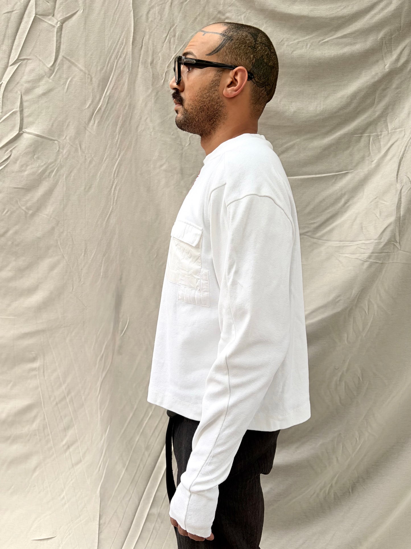 FW26 || FAULTED SHOULDER - |BOX| TEE -  LONG SLEEVE || WHITE
