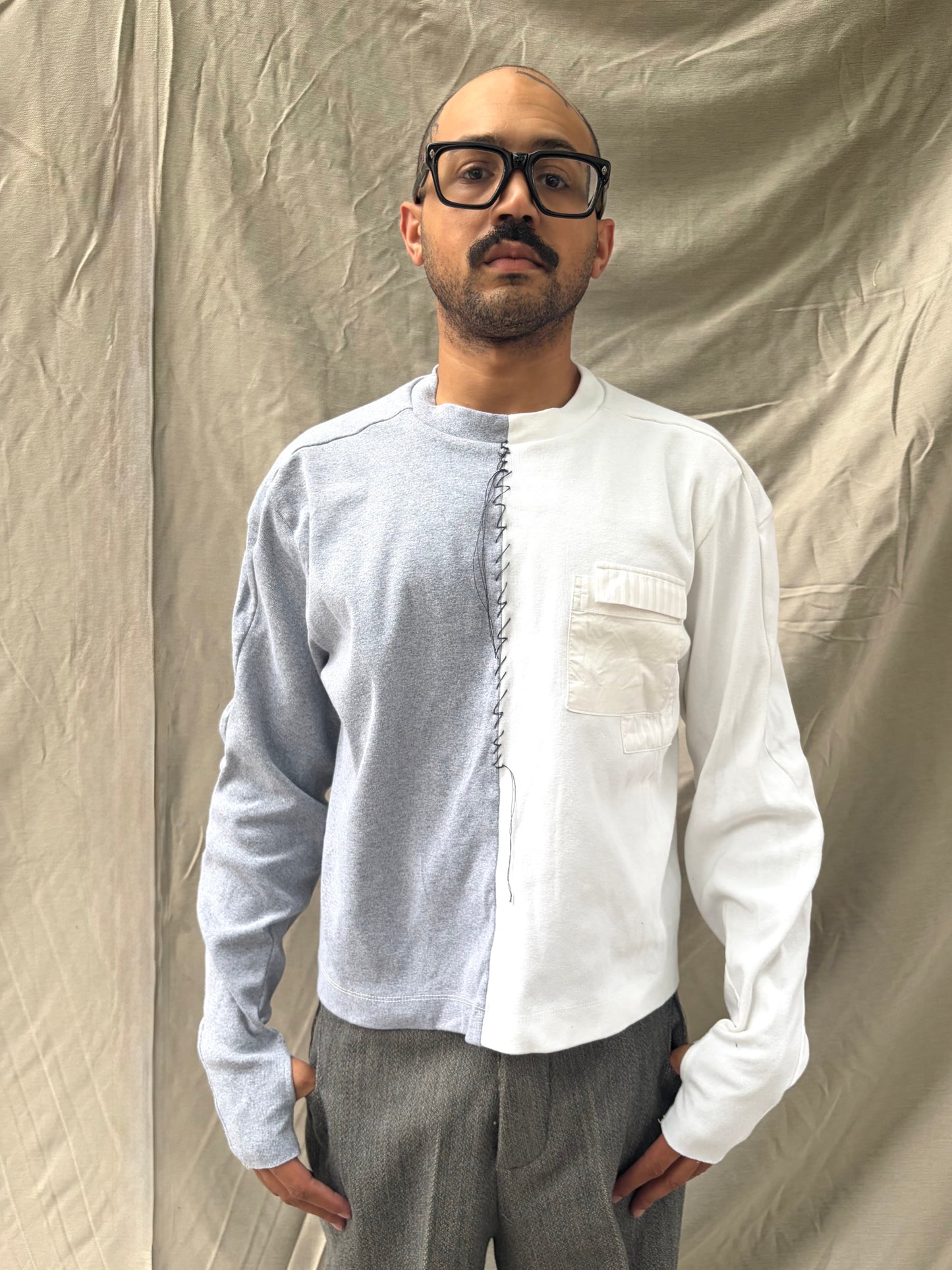 FW26 || .5 FAULTED SHOULDER - |BOX| TEE - LONG SLEEVE || GREY + WHITE