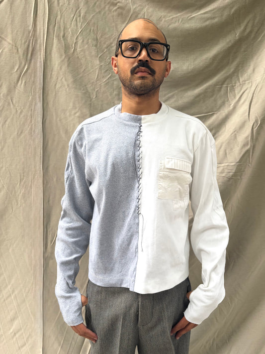 FW26 || .5 FAULTED SHOULDER - |BOX| TEE - LONG SLEEVE || GREY + WHITE