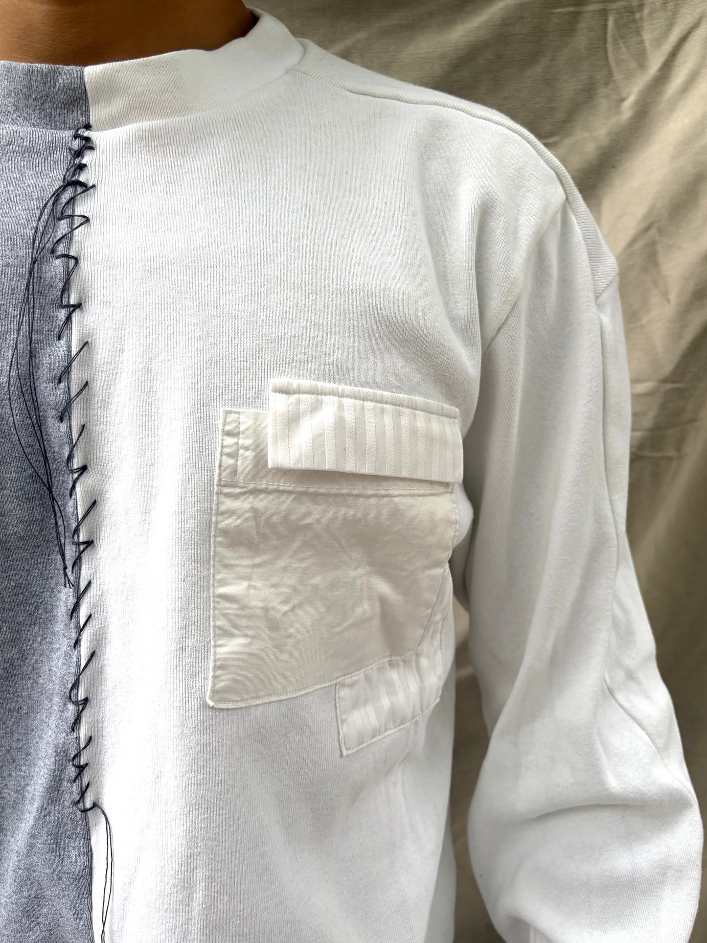 FW26 || .5 FAULTED SHOULDER - |BOX| TEE - LONG SLEEVE || GREY + WHITE