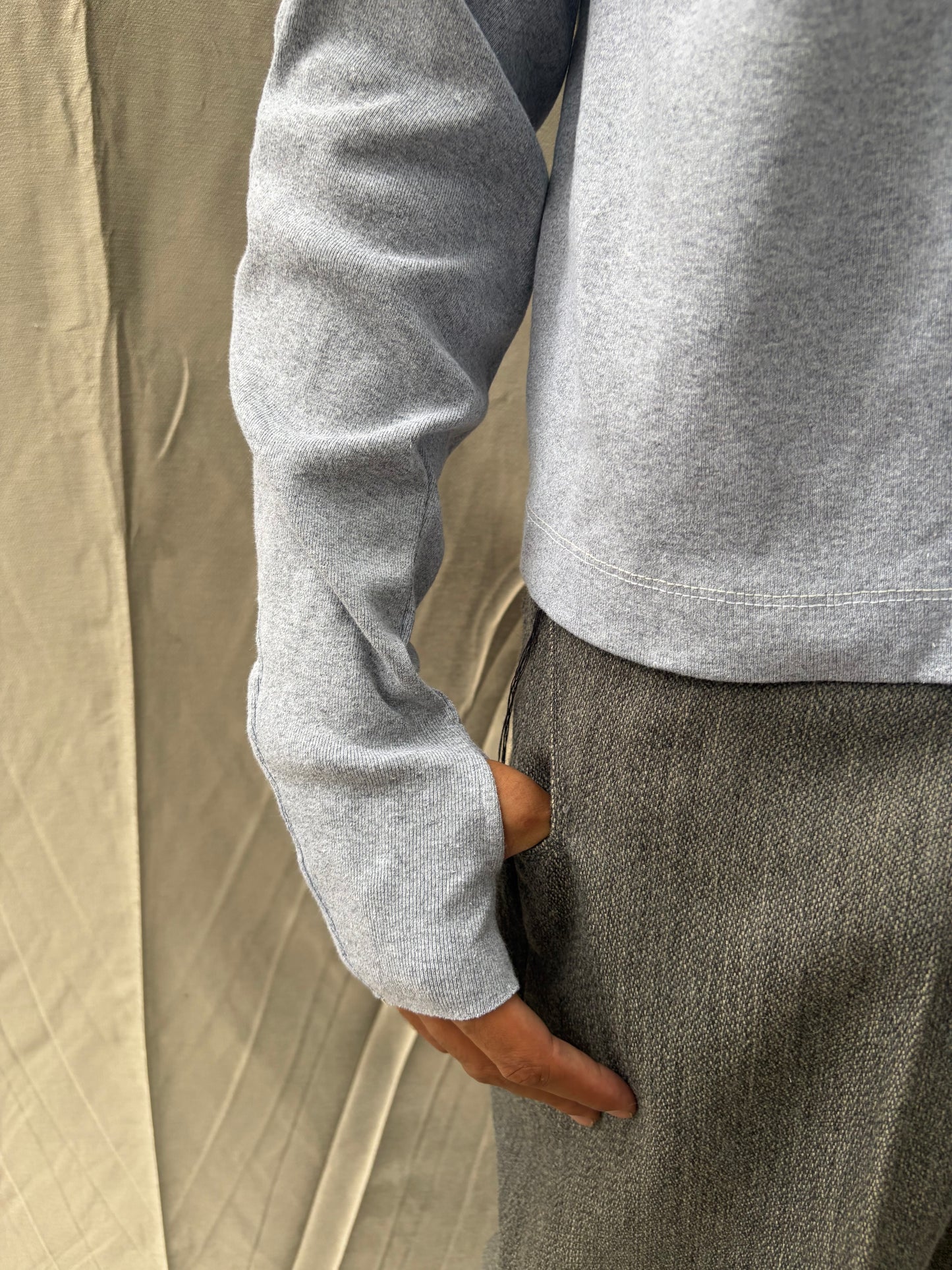 FW26 || .5 FAULTED SHOULDER - |BOX| TEE - LONG SLEEVE || GREY + WHITE