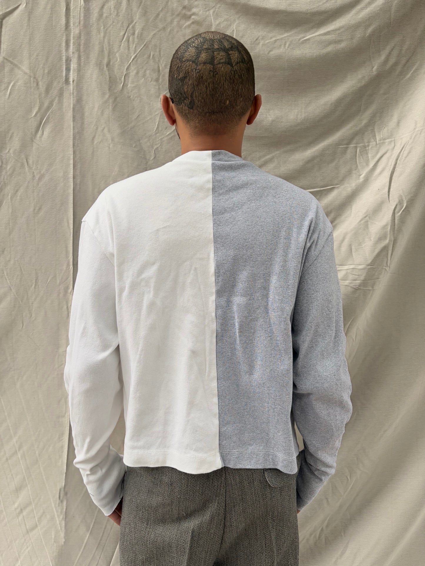FW26 || .5 FAULTED SHOULDER - |BOX| TEE - LONG SLEEVE || GREY + WHITE