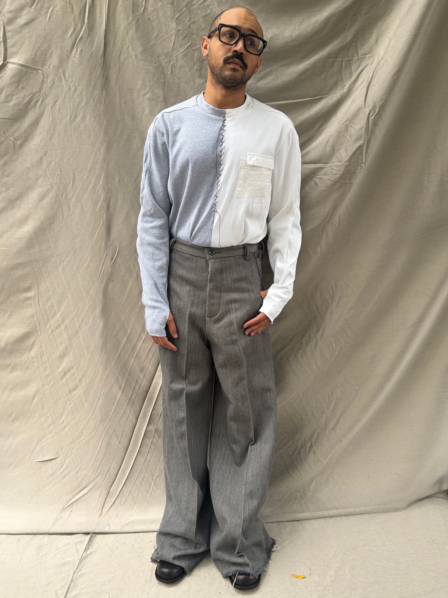 FW26 || .5 FAULTED SHOULDER - |BOX| TEE - LONG SLEEVE || GREY + WHITE