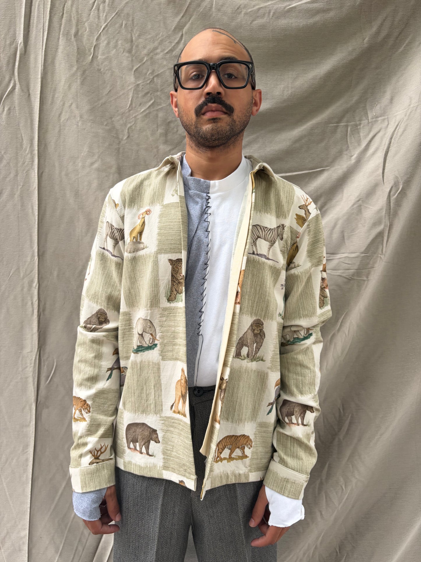 SS26 || FAULTED SHOULDER - |BOX| SHIRT -  LONG SLEEVE || ANIMAL PRINT COTTON LINEN