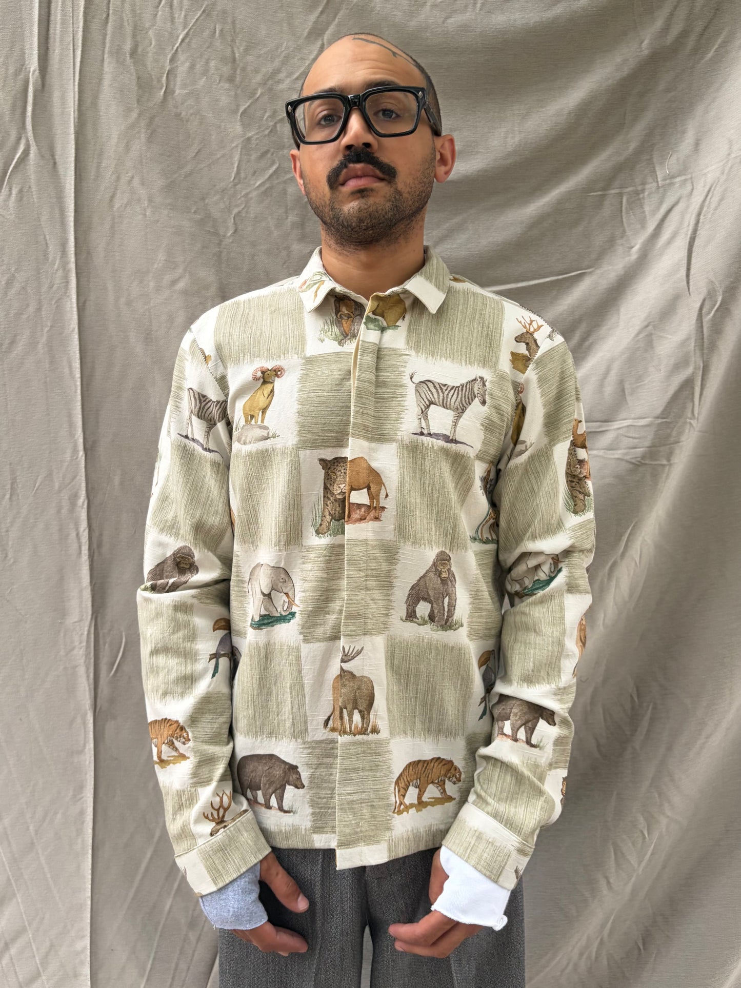 SS26 || FAULTED SHOULDER - |BOX| SHIRT -  LONG SLEEVE || ANIMAL PRINT COTTON LINEN