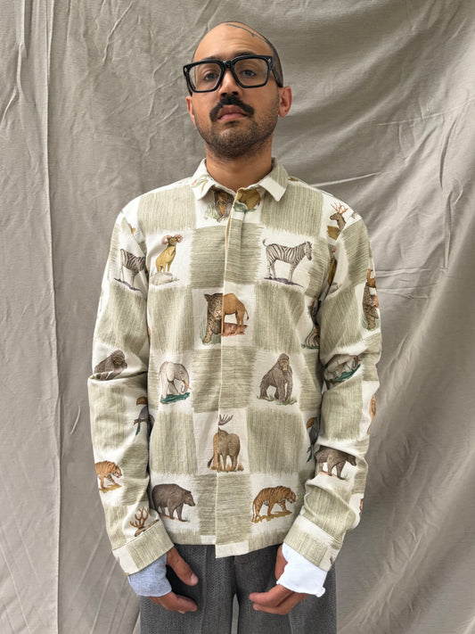 SS26 || FAULTED SHOULDER - |BOX| SHIRT -  LONG SLEEVE || ANIMAL PRINT COTTON LINEN