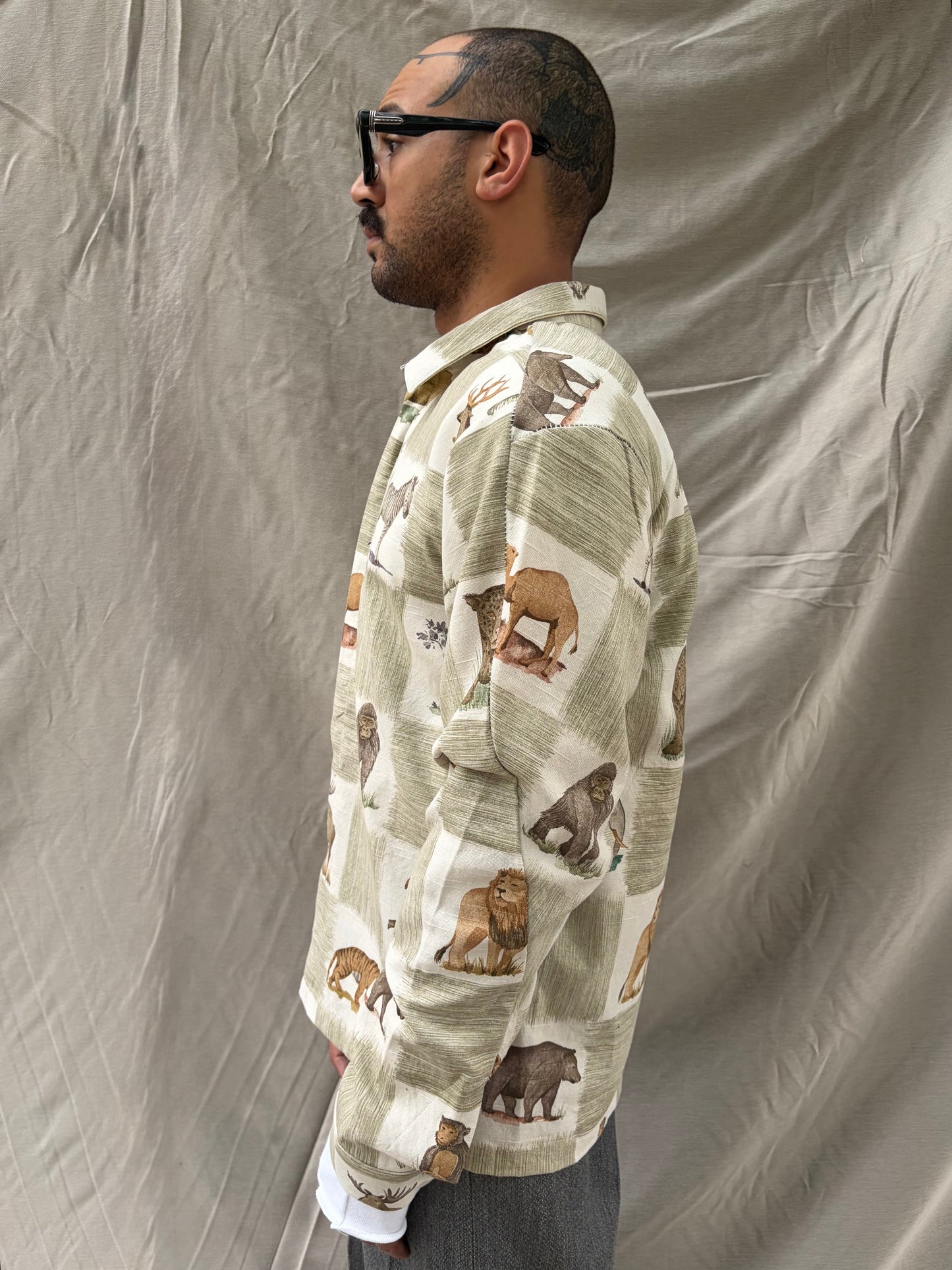 SS26 || FAULTED SHOULDER - |BOX| SHIRT -  LONG SLEEVE || ANIMAL PRINT COTTON LINEN