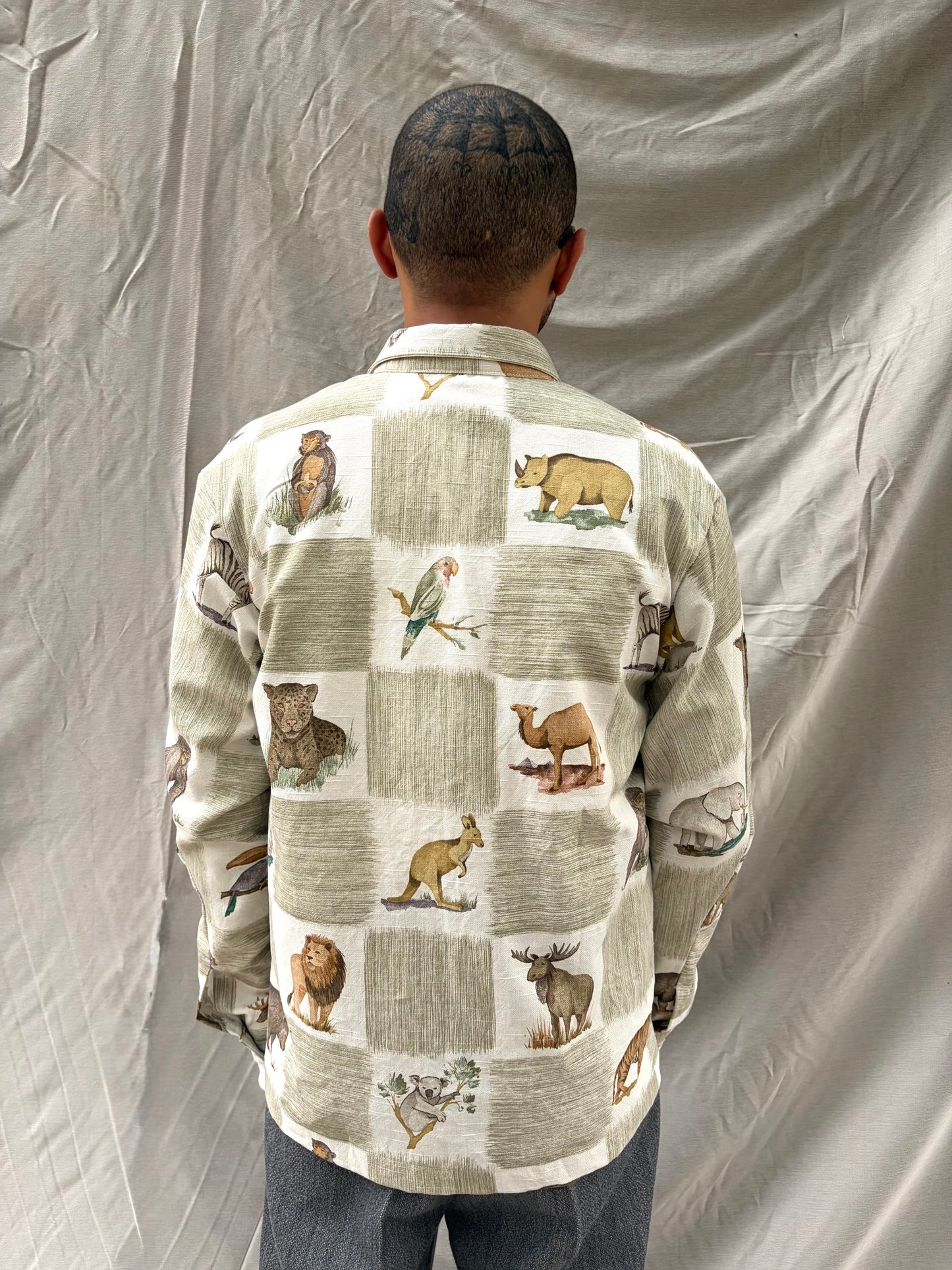 SS26 || FAULTED SHOULDER - |BOX| SHIRT -  LONG SLEEVE || ANIMAL PRINT COTTON LINEN