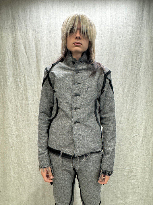 FW24 || PROTOLOGICAL ARCHETYPE SILK SEAMED SHIRT JACKET || GREY SILK