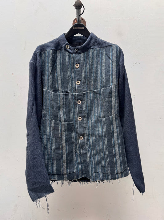 FW25 || FAULTED SHOULDER WORK SHIRT|| 100%  LINEN || LINEN + WOOL BLUE