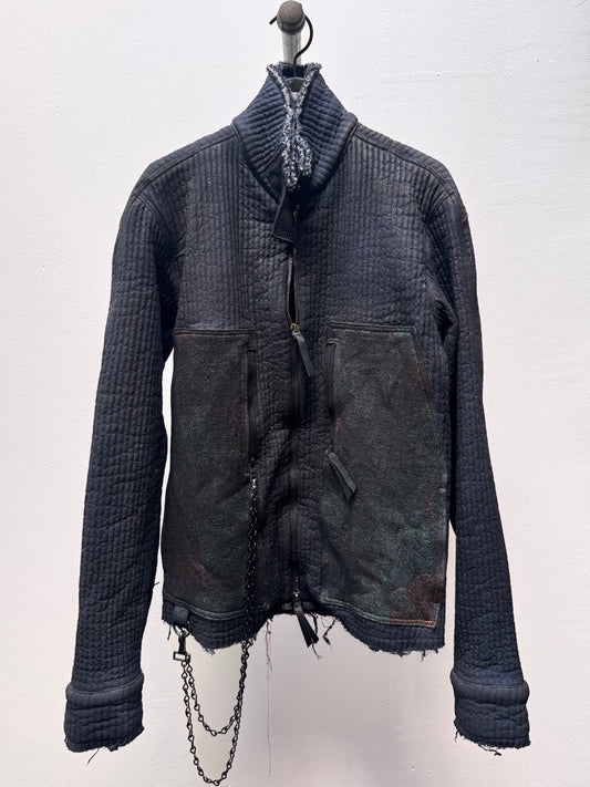 FW25 || FAULTED SHOULDER KEYCHAIN WORK JACKET|| COATED BLACK TRIPLE PLY COTTON
