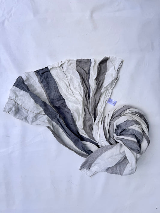 FW25 || LARGE LINEN DOUBLE SCARF || GREY + WHITE