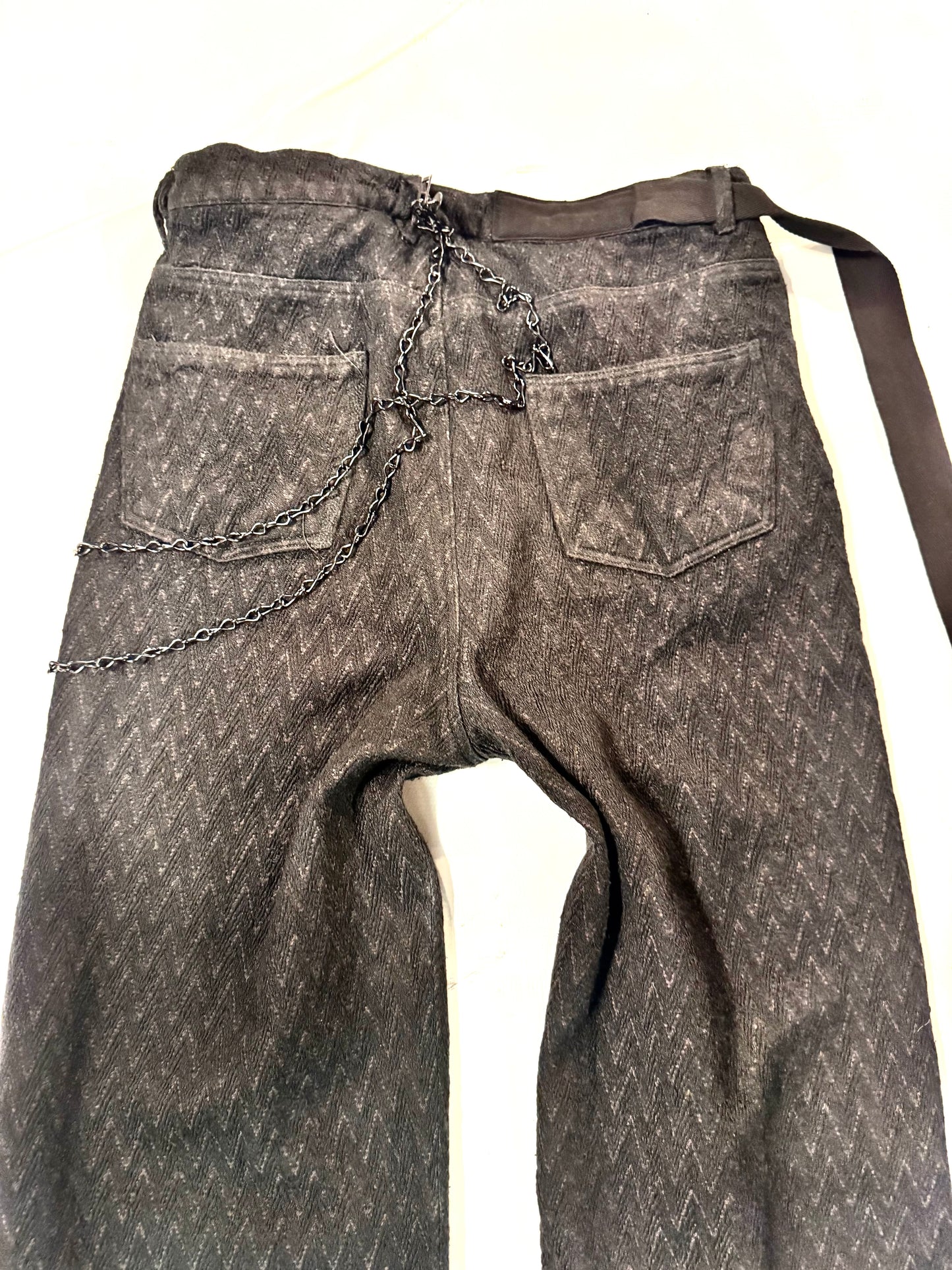 FW25 ||CROPPED PINNED HEM GODDE JEANS ||EMBROIDERED SILK ON LINEN