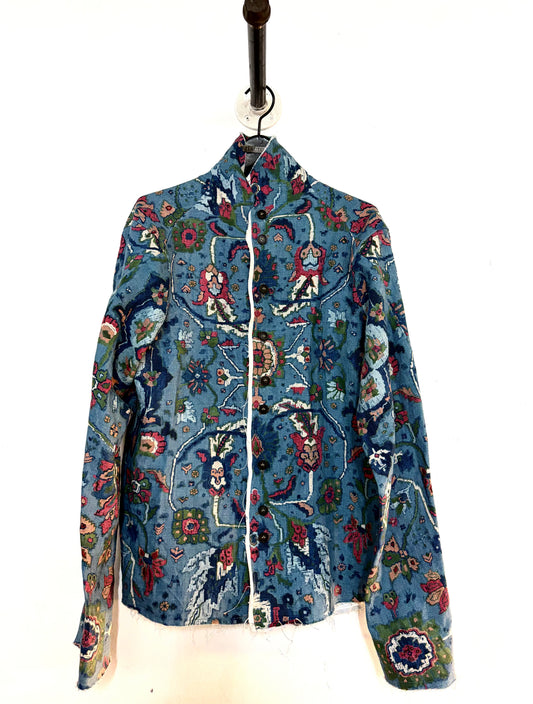 FW26 || PROTOLOGICAL ARCHETYPE  SHIRT || VINTAGE PRINTED LINEN - BLUE