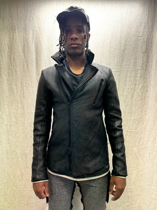 FW24 || ASYMMETRIC ZIP BIKER JACKET || BLACK BISON