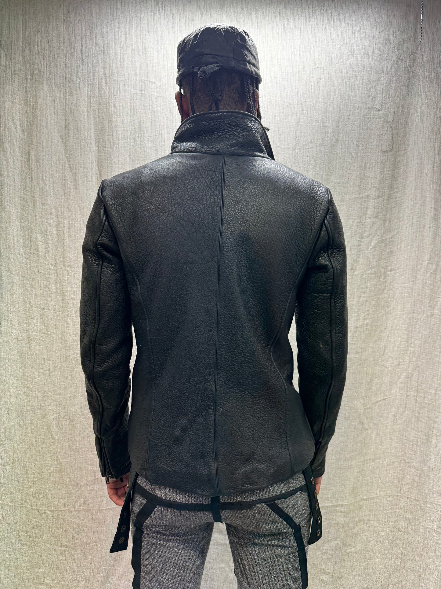 FW24 || ASYMMETRIC ZIP BIKER JACKET || BLACK BISON