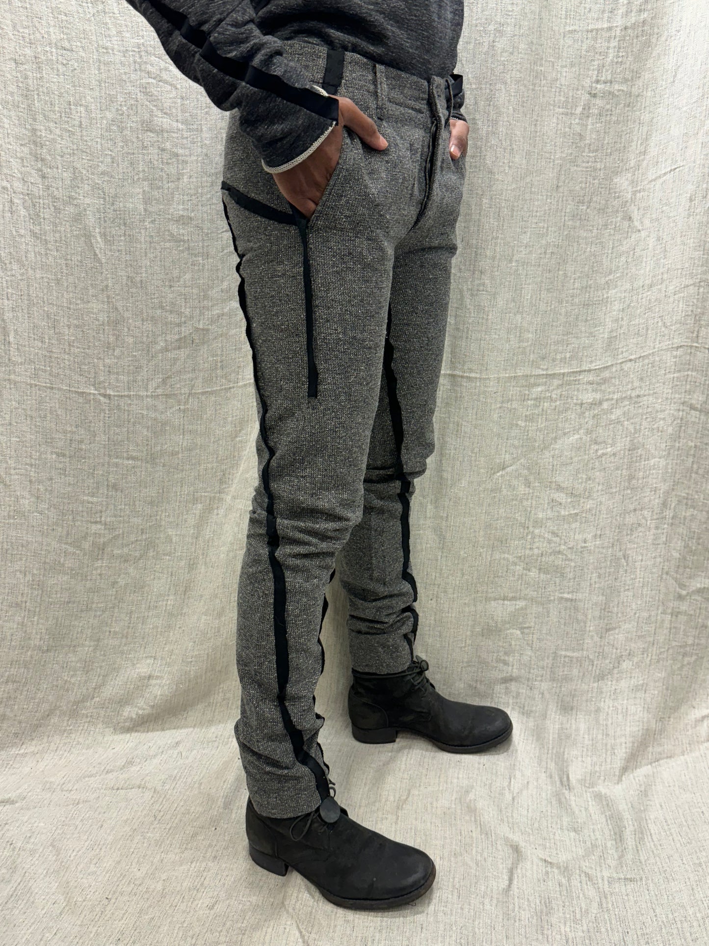 FW24 || SILK SEAMED MINIMALIST PANTS || GREY SILK