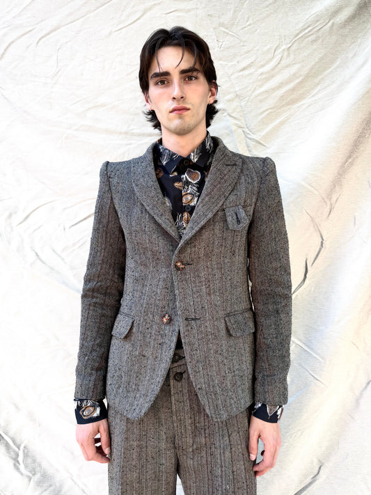 FW25 || PEALED LAPEL "KEYCHAIN" BLAZER || SUIT JACKET|| BROWN STRIPE