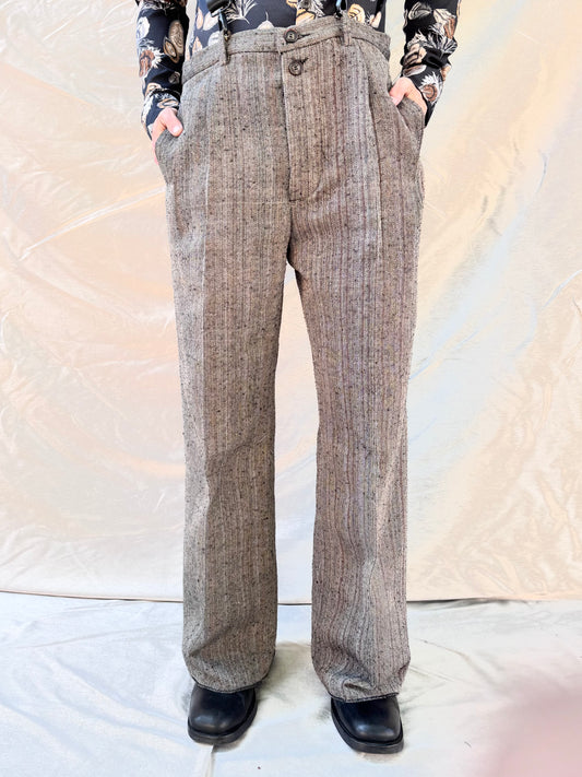 FW25 ||CLASSIC PLEATED GODDE PANTS|| COTTON - WOOL || BROWN STRIPE