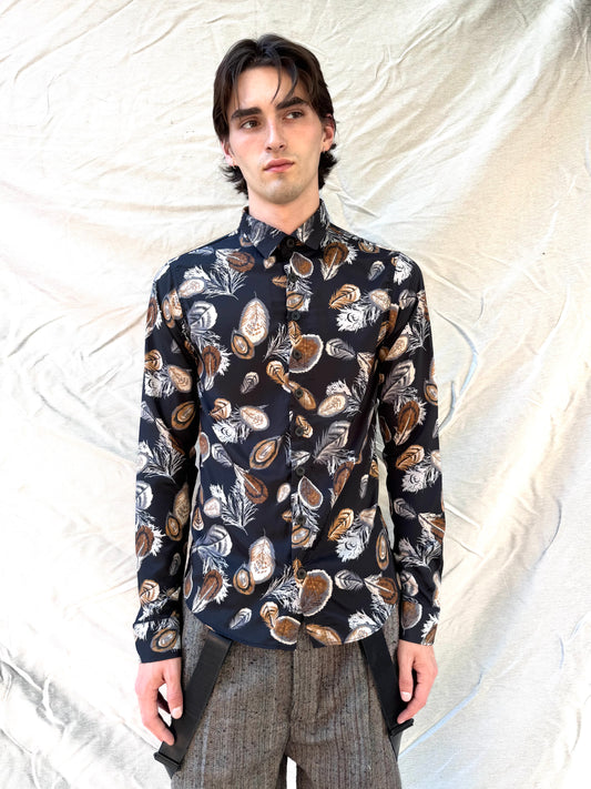 FW25 || CLASSIC FIT SILK SHIRT || 100% SILK FEATHER PRINT