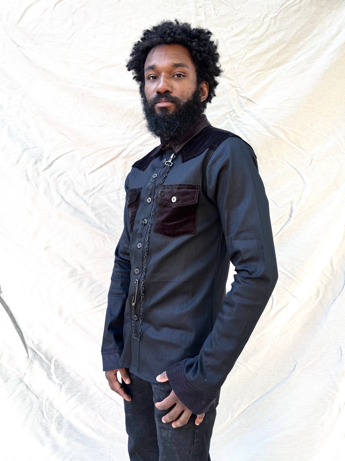 FW25 || WESTERN SHIRT || BLACK || MIXED COTTON