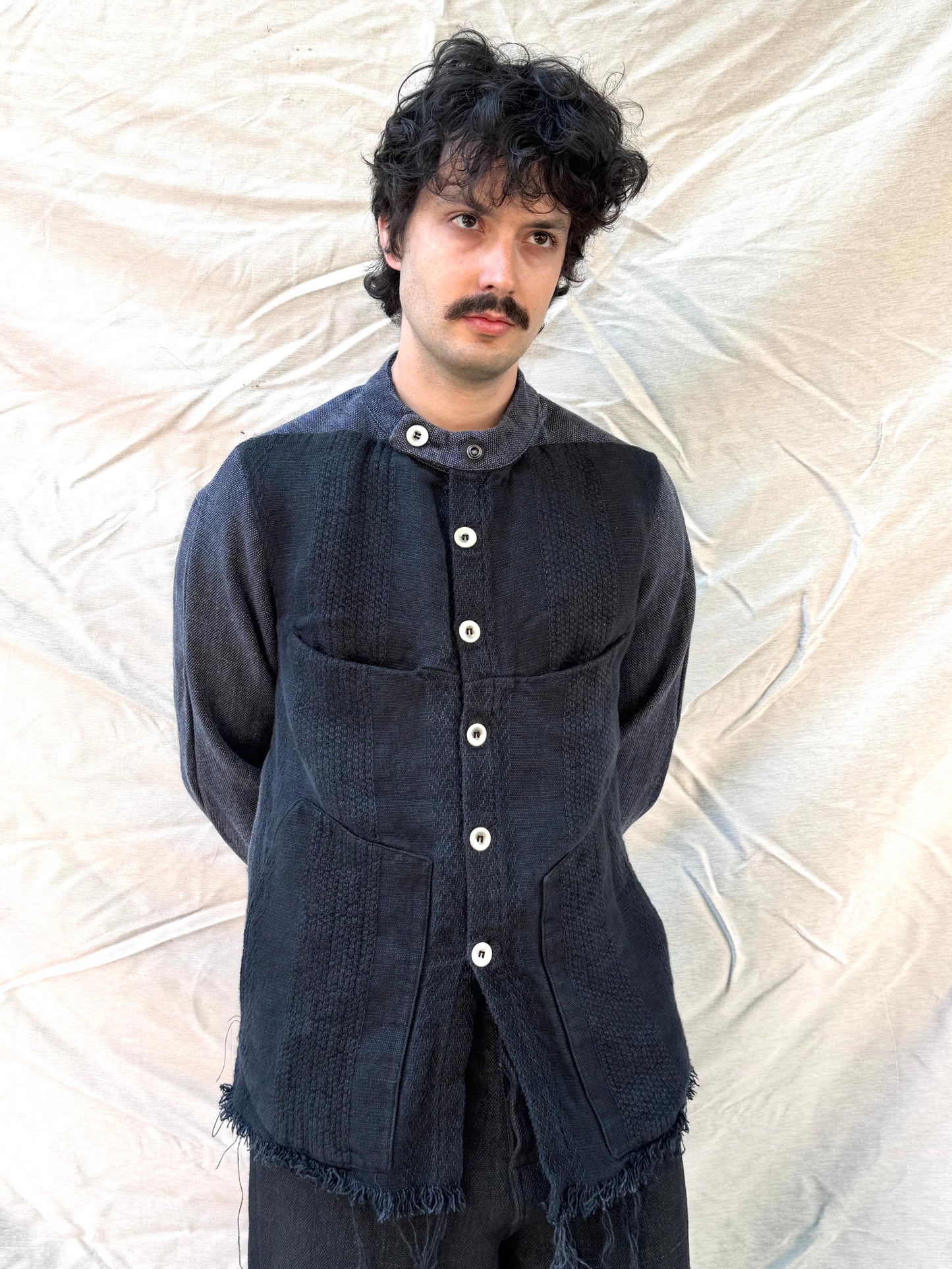 FW25 || FAULTED SHOULDER WORK SHIRT|| 100%  LINEN || CARBON + BLACK