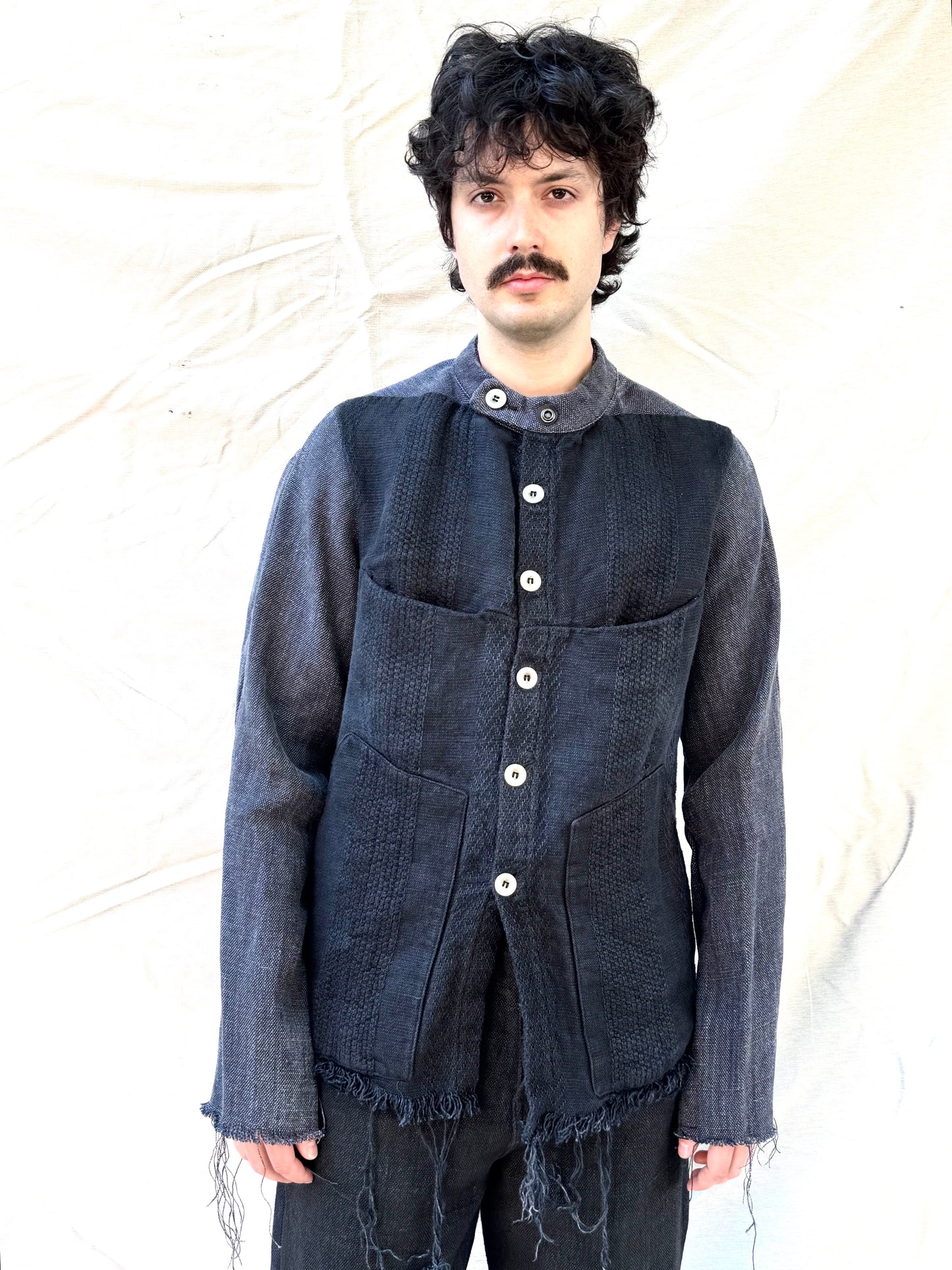 FW25 || FAULTED SHOULDER WORK SHIRT|| 100%  LINEN || CARBON + BLACK
