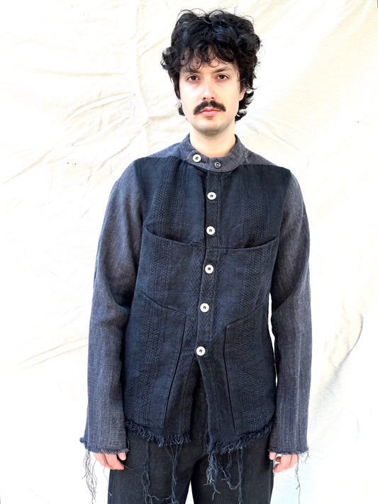 FW25 || FAULTED SHOULDER WORK SHIRT|| 100%  LINEN || CARBON + BLACK