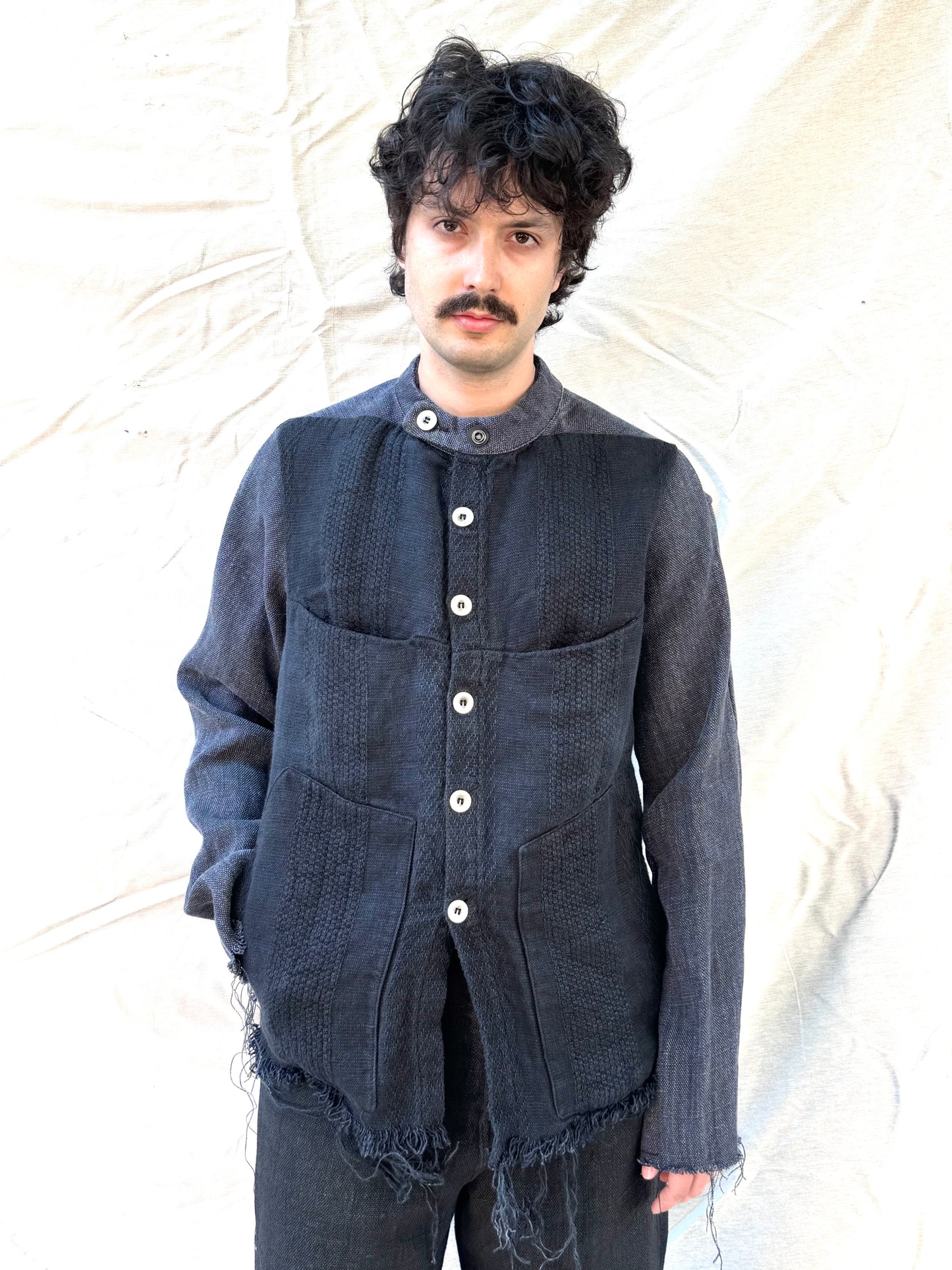 FW25 || FAULTED SHOULDER WORK SHIRT|| 100%  LINEN || CARBON + BLACK