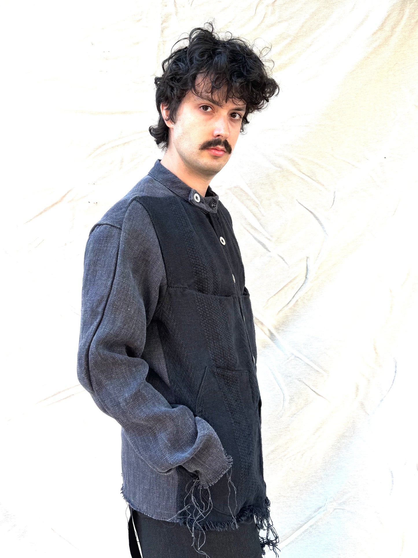 FW25 || FAULTED SHOULDER WORK SHIRT|| 100%  LINEN || CARBON + BLACK