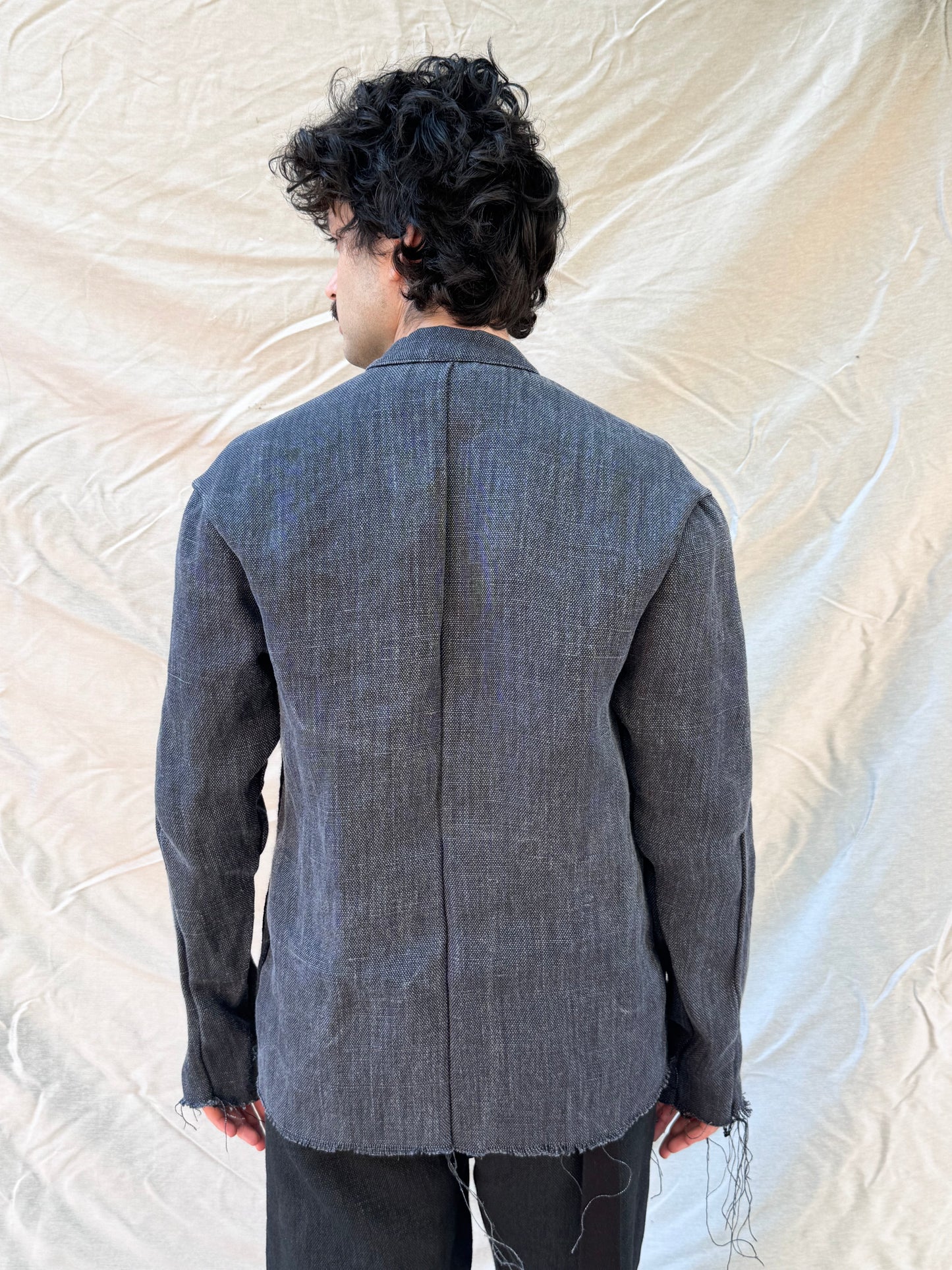 FW25 || FAULTED SHOULDER WORK SHIRT|| 100%  LINEN || CARBON + BLACK