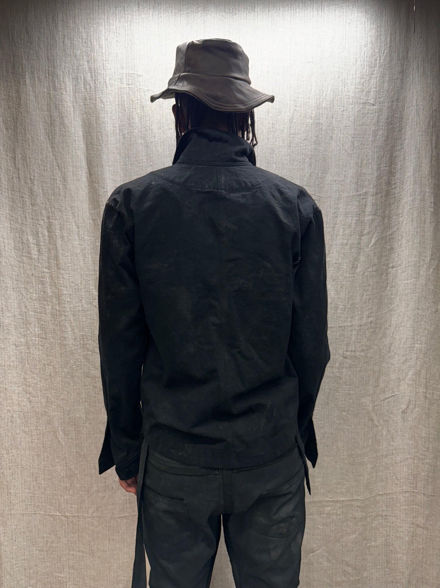 FW24 || FAULTED SHOULDER WORK JACKET || COATED BLACK